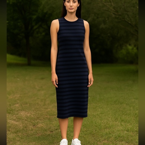 L'AGENCE Dresses & Skirts - L’agence Nura Racerback Midi Dress in Black Indigo  Stripe, New with Tags